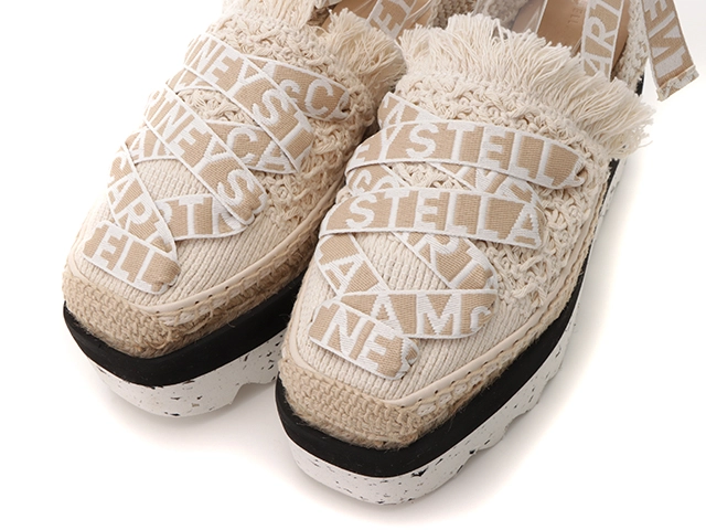 Stella McCartney　ステラマッカートニー　ガイアプラットフォームエスパドリーユサンダル　レディース37　アイボリー/ベージュ　コットン/ストロー　810054