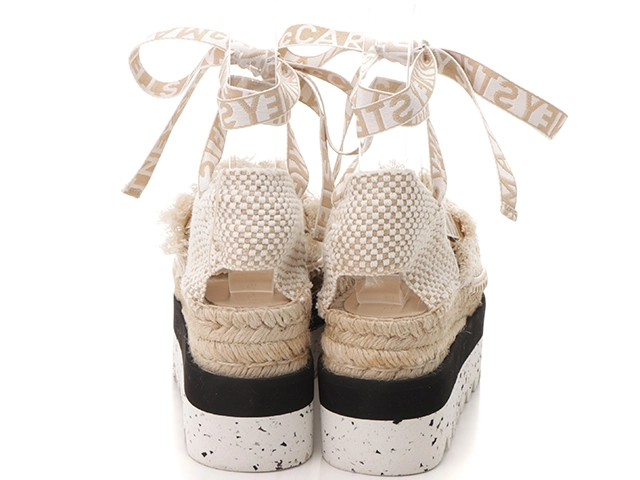 Stella McCartney　ステラマッカートニー　ガイアプラットフォームエスパドリーユサンダル　レディース37　アイボリー/ベージュ　コットン/ストロー　810054