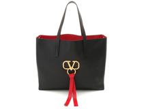 VALENTINO ヴァレンティノ　スタッズ Vリングトート ブラック/レッド レザー【431】2147100468717
