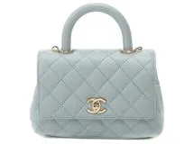 CHANEL　シャネル　トップハンドルXXS　2WAYショルダーバッグ　ライトブルー/GP　キャビアスキン　AS2215　2147100472677【432】