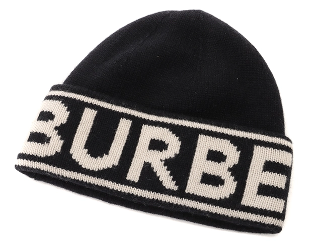 BURBERRY バーバリー 小物 ニット帽子 カシミヤ ブラック・ホワイト