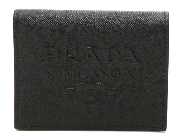 PRADA プラダ エンボスロゴ 二つ折り財布 サフィアーノ ブラック