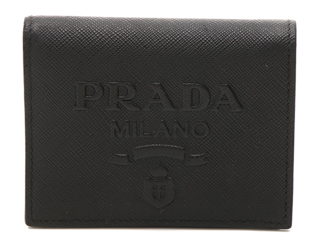 【美品】PRADA プラダ 折財布 サフィアーノ レザー ゴールド ブラック