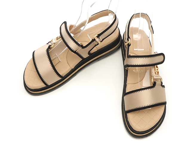 CHANEL シャネル サンダル レディース36 ベージュ ファブリック/レザー