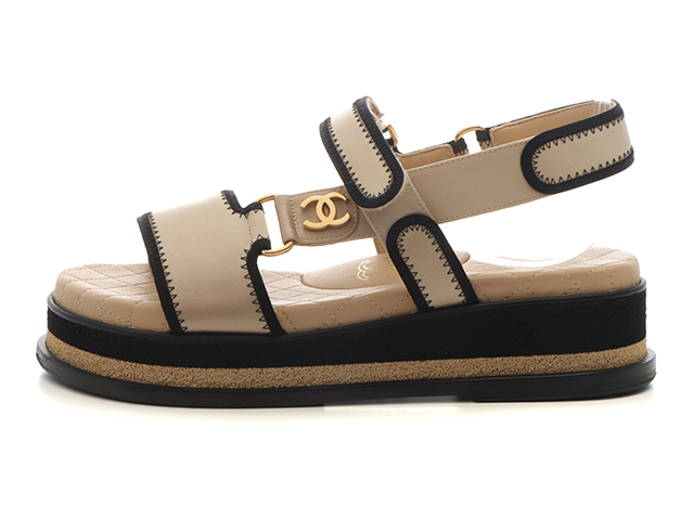 CHANEL シャネル サンダル レディース36 ベージュ ファブリック/レザー
