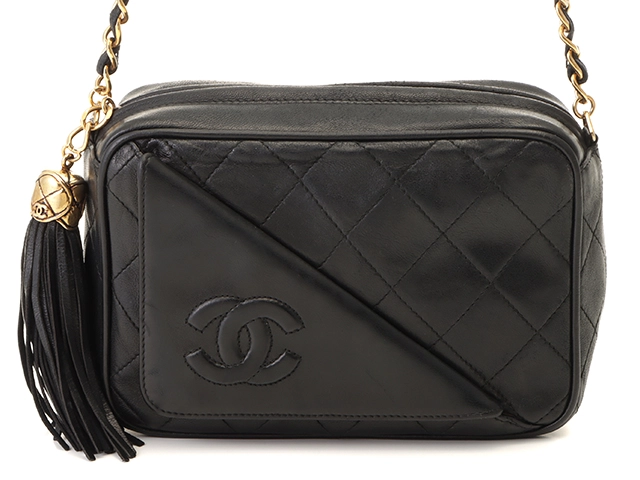 CHANEL シャネル マトラッセタッセルチェーンショルダー ブラック／GP ...