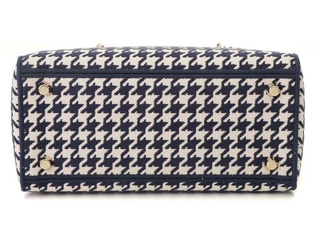 Dior ディオール 千鳥柄 レディーディオール ミディアム ハンドバッグ H0565BZAF M808 ネイビー GP ゴールド金具 2147100503951【471】