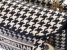 Dior ディオール 千鳥柄 レディーディオール ミディアム ハンドバッグ H0565BZAF M808 ネイビー GP ゴールド金具 2147100503951【471】