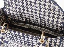Dior ディオール 千鳥柄 レディーディオール ミディアム ハンドバッグ H0565BZAF M808 ネイビー GP ゴールド金具 2147100503951【471】