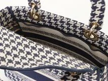 Dior ディオール 千鳥柄 レディーディオール ミディアム ハンドバッグ H0565BZAF M808 ネイビー GP ゴールド金具 2147100503951【471】