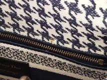 Dior ディオール 千鳥柄 レディーディオール ミディアム ハンドバッグ H0565BZAF M808 ネイビー GP ゴールド金具 2147100503951【471】