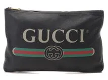GUCCI　グッチ　ロゴプリント　ポートフォリオクラッチバッグ　ブラック　レザー　500984　【436】2147100508864