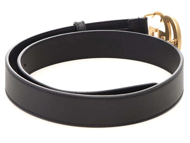 GUCCI グッチ ダブルGスリムベルト メンズ75 30mm ブラック/GP レザー  