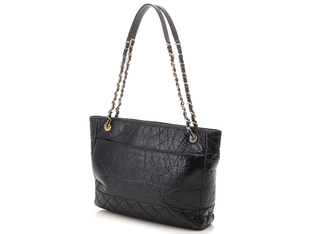 CHANEL シャネル ココマーク マトラッセチェーンショルダートート シャイニーエイジドカーフスキン ブラック ゴールド金具 AS1875【434】