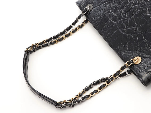 CHANEL シャネル ココマーク マトラッセチェーンショルダートート シャイニーエイジドカーフスキン ブラック ゴールド金具 AS1875【434】