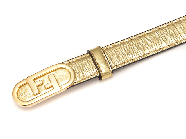 美品✨ フェンディ ベルト 正規品 FF ロゴ ゴールド レザー サイズ42 FENDI フェンディ FFロゴベルト 20mm ゴールド/GP金具