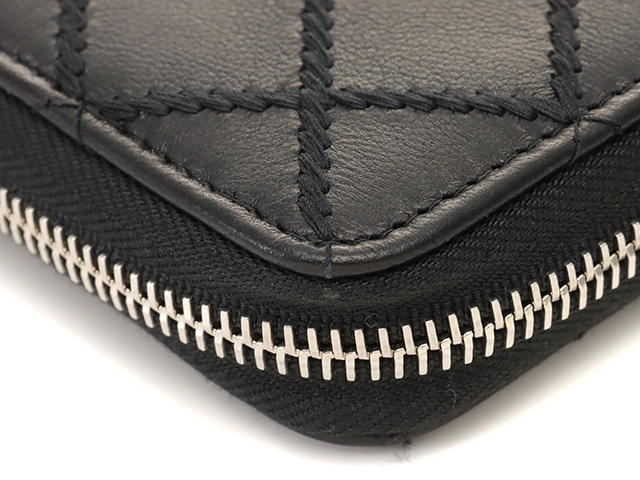 CHANEL シャネル ワイルドステッチ ロングジップウォレット ブラック シルバー金具 ラムスキン 29番台【433】2147100512984