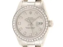 K番 ROLEX ロレックス 時計 デイトジャスト 179136G シルバー文字盤 PT ダイヤベゼル 10Pダイヤ プレジデントブレス 自動巻き レディース（2147100513080）M【200】