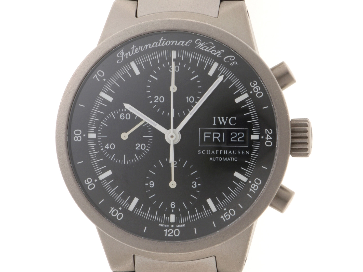 IWC　GSTクロノグラフ　IW370703　チタン　デイデイト　ブラック文字盤　メンズ　腕時計（2147100516920）【200】C