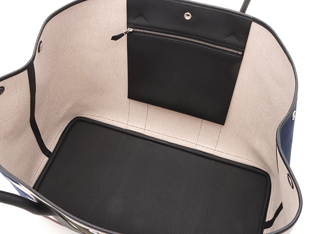 HERMES 　エルメス　ガーデンパーティGM/ヴォヤージュ　ブルーインディゴ/エクリュ/ベージュ/ノワール　トワル/ネゴンダ 　新品同様【472】N