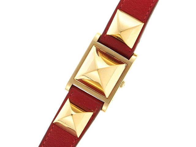 HERMES エルメス メドール 110131 ホワイト文字盤 GP/革 クオーツ レディース 時計 2147100527339【430】