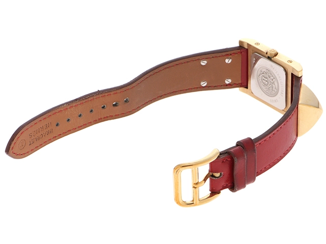 HERMES エルメス メドール 110131 ホワイト文字盤 GP/革 クオーツ レディース 時計 2147100527339【430】