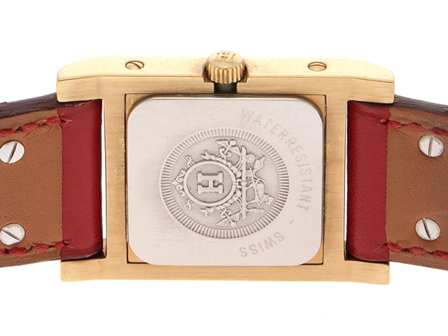 HERMES エルメス メドール 110131 ホワイト文字盤 GP/革 クオーツ レディース 時計 2147100527339【430】