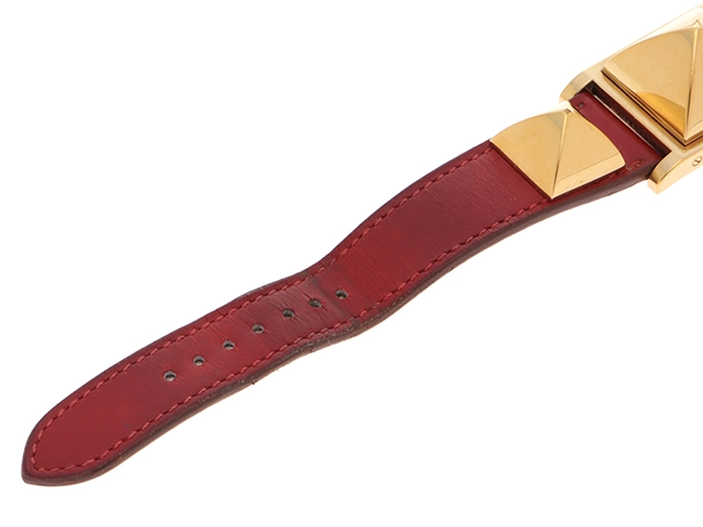 HERMES エルメス メドール 110131 ホワイト文字盤 GP/革 クオーツ レディース 時計 2147100527339【430】