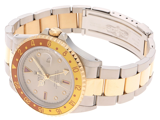 A番 ROLEX ロレックス 腕時計 GMTマスターⅡ16713RG ステンレス/K18イエローゴールド 3Pルビー/8Pダイヤモンドグレー文字盤 トリチウム 自動巻【472】SJ