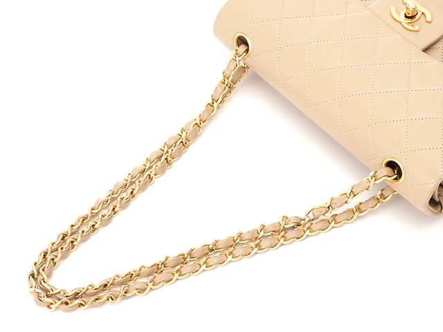 CHANEl シャネル マトラッセWフラップ23 Wチェーンショルダー ライトベージュ GP 【471】2147100537468