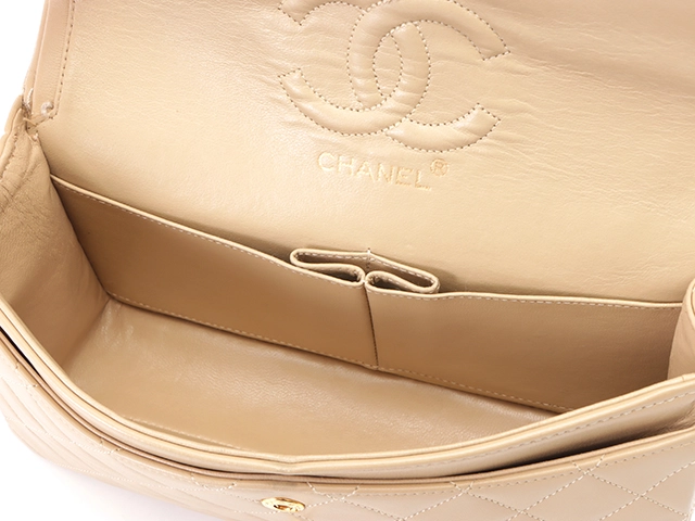 CHANEl シャネル マトラッセWフラップ23 Wチェーンショルダー ライトベージュ GP 【471】2147100537468