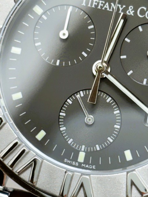 TIFFANY＆Co ティファニー アトラス クロノグラフ SS ステンレススチール レザーベルト グレー クォーツ 【460】2147100538359