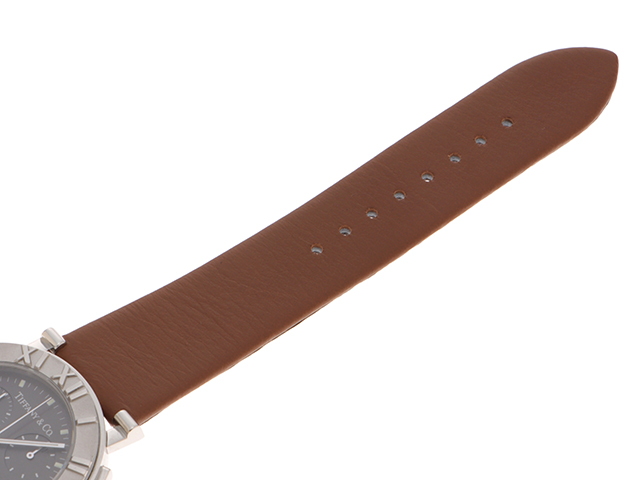 TIFFANY＆Co ティファニー アトラス クロノグラフ SS ステンレススチール レザーベルト グレー クォーツ 【460】2147100538359