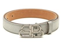 BALENCIAGA　バレンシアガ　グリッター ロゴベルト 　シルバー レザー　【472】YN