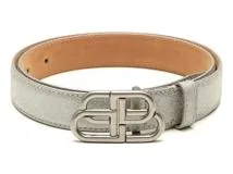 BALENCIAGA バレンシアガ グリッター ロゴベルト シルバー レザー