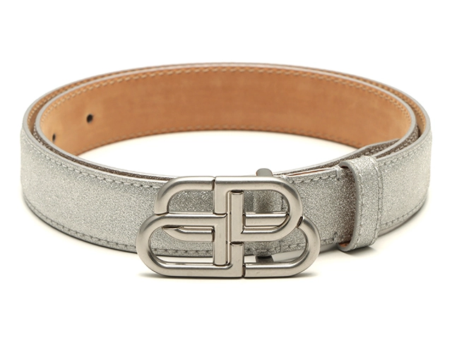 BALENCIAGA バレンシアガ グリッター ロゴベルト シルバー レザー