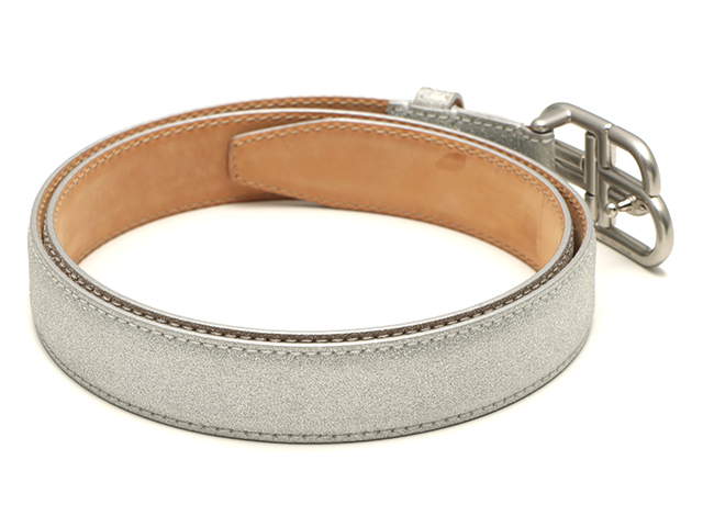 BALENCIAGA バレンシアガ グリッター ロゴベルト シルバー レザー