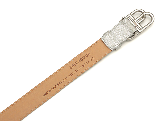 BALENCIAGA バレンシアガ グリッター ロゴベルト シルバー レザー