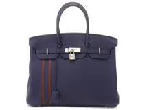 HERMES　エルメス　バッグ　バーキン35オフィサー　トゴ　ブルーアンクル/ボルドー　SV金具　C刻印【431】2147100546972