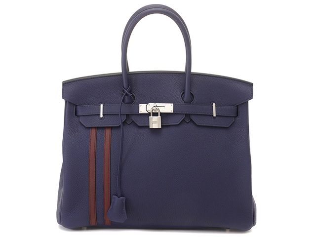 HERMES　エルメス　バッグ　バーキン35オフィサー　トゴ　ブルーアンクル/ボルドー　SV金具　C刻印【431】2147100546972