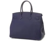HERMES　エルメス　バッグ　バーキン35オフィサー　トゴ　ブルーアンクル/ボルドー　SV金具　C刻印【431】2147100546972
