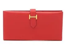 HERMES　エルメス　ベアンクラシック　ヴォーエプソン　ヴァーミリオン/ゴールド金具　□H刻印　長財布【207】214710054207