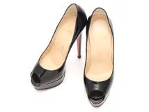 Christian Louboutin　クリスチャン ルブタン　オープントゥハイヒールパンプス　レディース37ハーフ　ブラック　パテントレザー　3100893　2147100547849　【432】