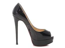Christian Louboutin　クリスチャン ルブタン　オープントゥハイヒールパンプス　レディース37ハーフ　ブラック　パテントレザー　3100893　2147100547849　【432】