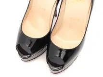 Christian Louboutin　クリスチャン ルブタン　オープントゥハイヒールパンプス　レディース37ハーフ　ブラック　パテントレザー　3100893　2147100547849　【432】