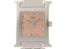 HERMES エルメス 腕時計 2003年並行品 Hウォッチ HH1.210.461/4804 ピンクギョーシェ文字盤 ステンレス クオーツ【472】SJ