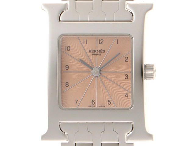 HERMES エルメス 腕時計 2003年並行品 Hウォッチ HH1.210.461/4804 ピンクギョーシェ文字盤 ステンレス クオーツ【472】SJ