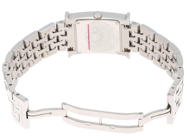 HERMES エルメス 腕時計 2003年並行品 Hウォッチ HH1.210.461/4804 ピンクギョーシェ文字盤 ステンレス クオーツ【472】SJ