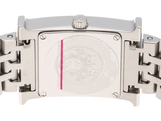 HERMES エルメス 腕時計 2003年並行品 Hウォッチ HH1.210.461/4804 ピンクギョーシェ文字盤 ステンレス クオーツ【472】SJ