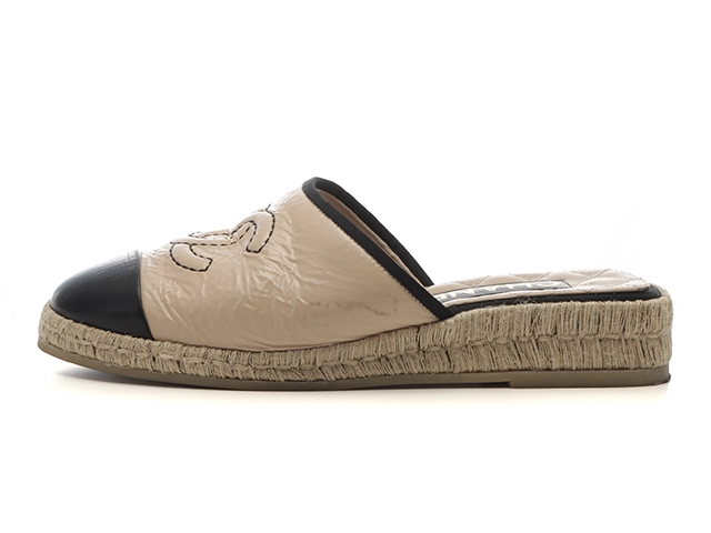 CHANEL　シャネル　エスパドリーユスリッパサンダル　レディース37　ベージュ　パテント　G40016　2147100552362　【432】